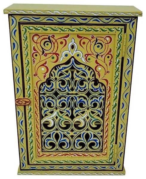 Hand Painted Moroccan Medicine Cabinet / Wall Shelf / Mustard Zouak
