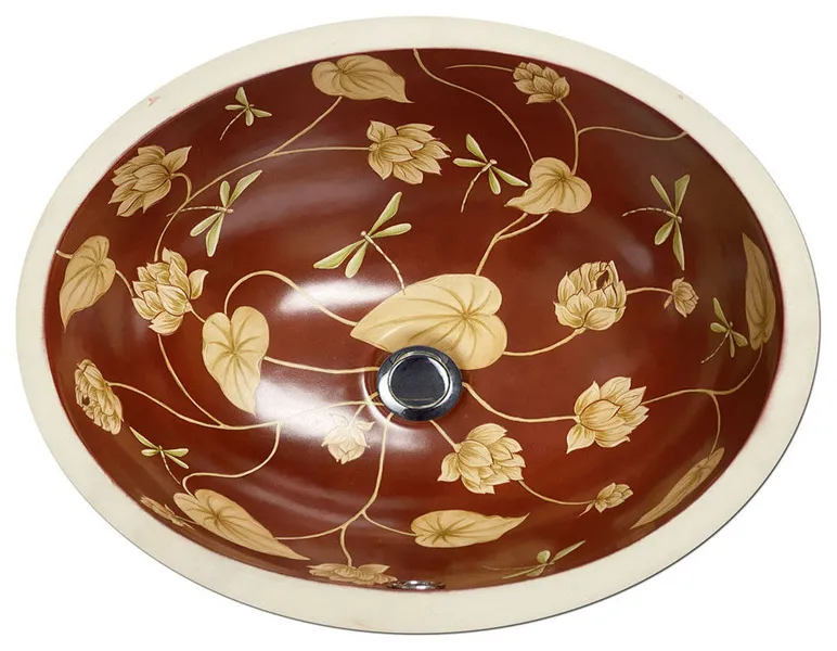 Hand Painted Sink AP-1410 "Pond & Dragonflies" Monaco Small Undermount Sink