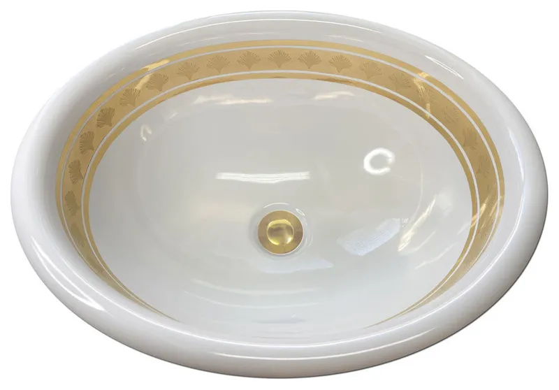 Hand Painted Sink AP-1540 "Classic Band Shells" Bright Gold Drop-In Sink