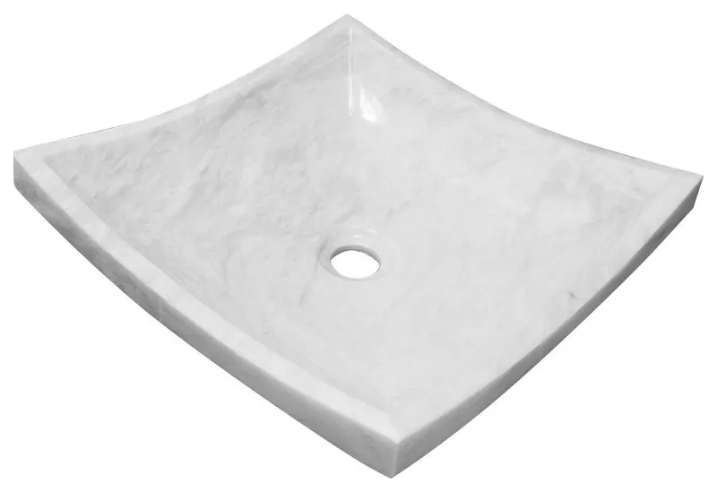 Handmade Marble Onyx Bathroom Sink, 16”, Rectangular Vessel Sink, White