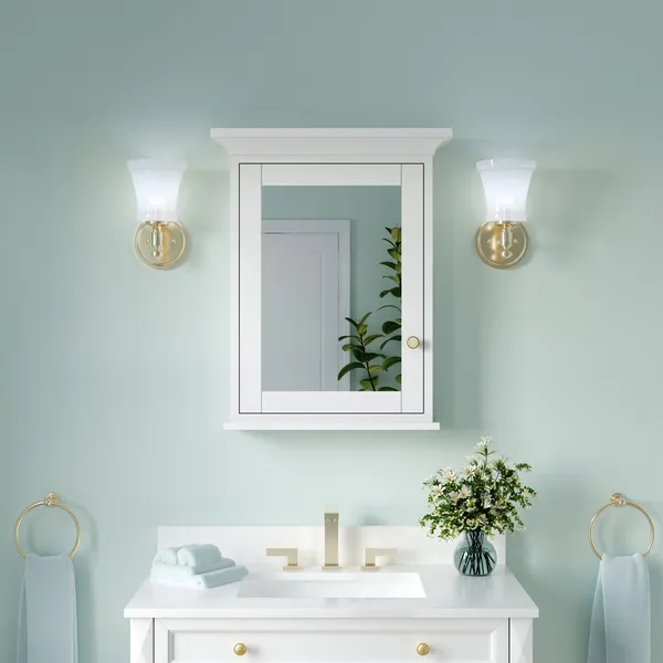 Handmade Solid Wood Medicine Cabinet with Ample Storage Space in White, 24"x30"