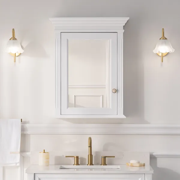 Handmade Solid Wood Medicine Cabinet with Soft-close Door, White, 24"x30", Left Hinge