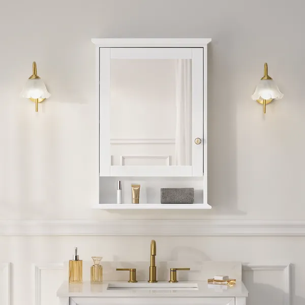 Handmade Wall-Mounted Medicine Cabinet, White, 24"x34", Left Hinge