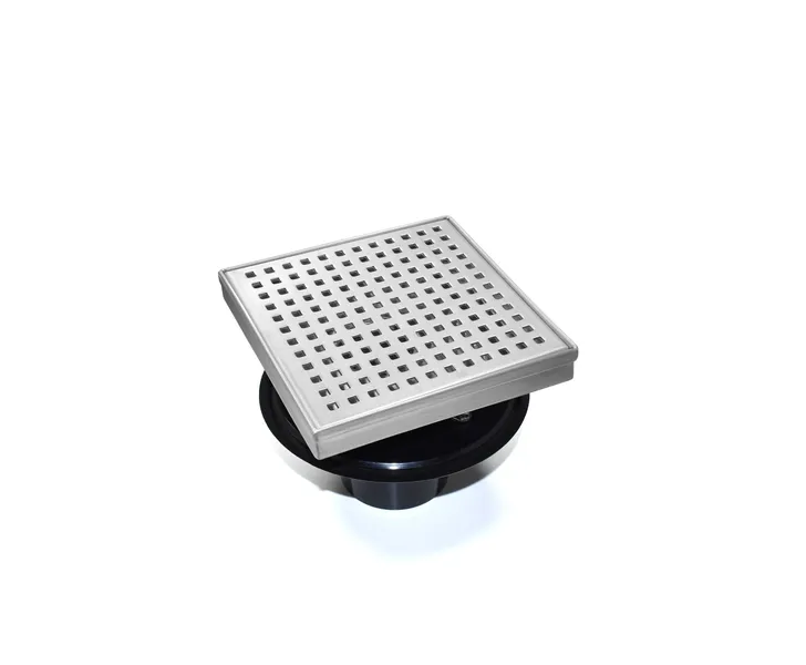 HEATGENE Square Shower Drain With Flat Cover and Base Flange, Brush, 4"