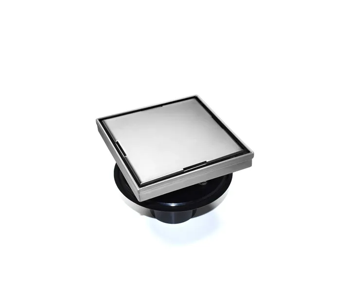 HEATGENE Square Shower Drain With Flat Cover With Base Flange, Brush, 4"
