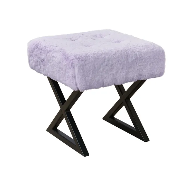 Heavy Faux Fur Vanity Stool, Lavender Fog, 19''x19''x19''