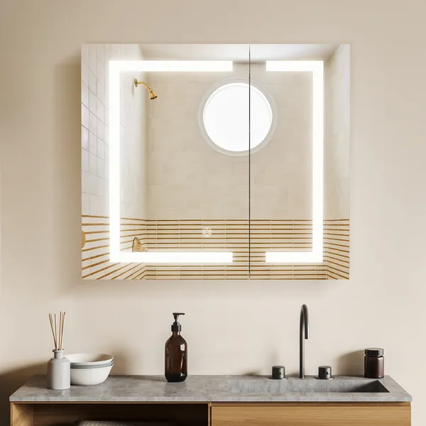 Hemnes Frameless Surface-Mount/Recessed LED Lighted Medicine Cabinet, 32"