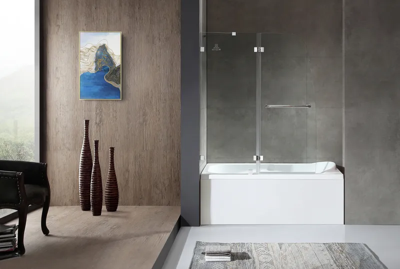 Herald Series 48" x 58" Frameless Clear Glass Hinged Tub Door, Polished Chrome