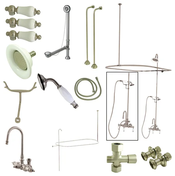 High-Arc Gooseneck Clawfoot Tub Faucet Package, Brushed Nickel