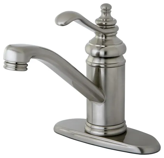 High Quality Brass Bathroom Faucet with Single Lever and Push Up Drain, Brushed Nickel