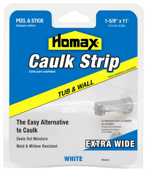 Homax® 34040 Tub & Wall Caulk Strip, Extra Wide, White, 1-5/8" x 11'