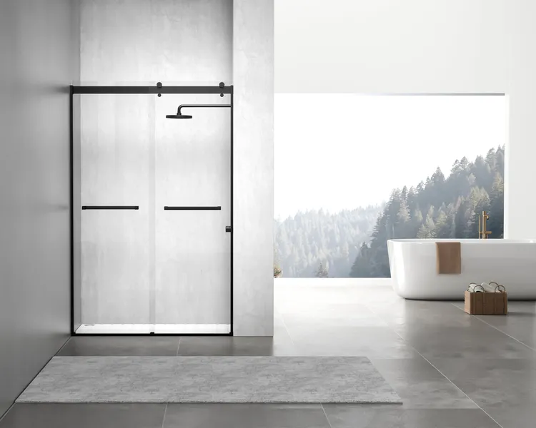 Home Living 48X76 Frameless Double Sliding Shower Door, Matte Black
