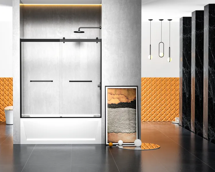 Home Living 60X60 Frameless Double Sliding Tub Door, Matte Black