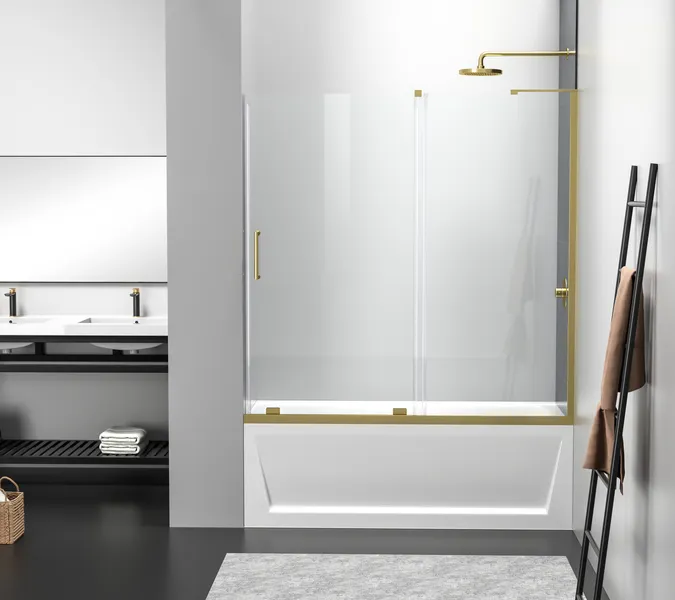 Home Living 60X60 Frameless Sliding Tub Door, Brushed Gold