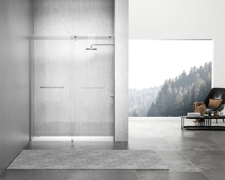 Home Living 60X76 Frameless Double Sliding Shower Door, Brushed Nickel