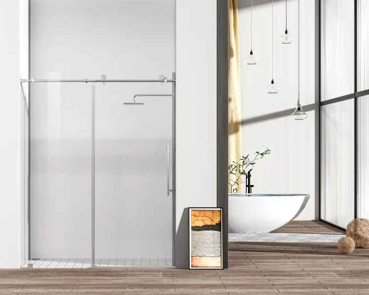 Home Living 60X76 Frameless Single Sliding Shower Door, Polished Chrome