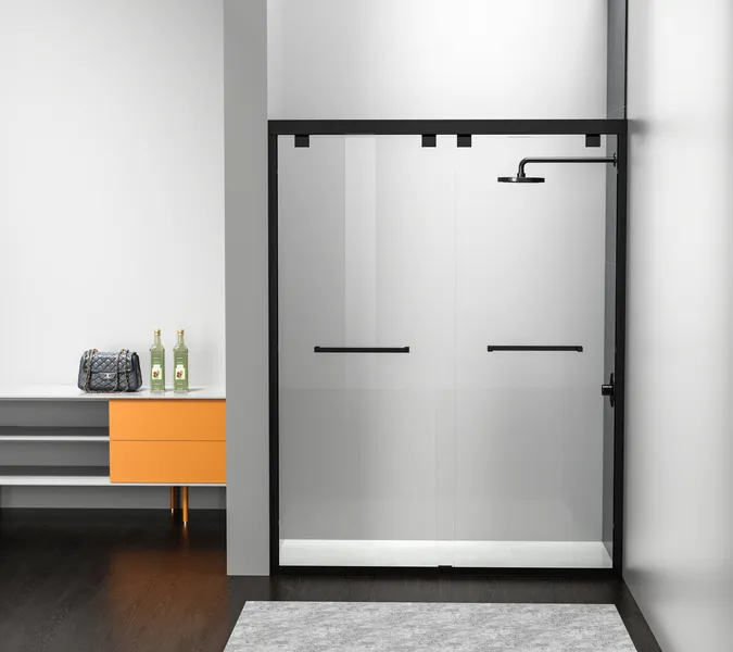 Home Living 60X76 Semi-Frameless Double Sliding Shower Door, Matte Black