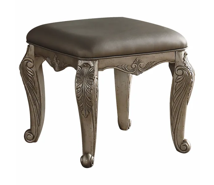 HomeRoots 20" X 20" X 19" Antique Champagne Pu Vanity Stool