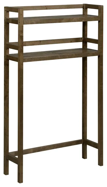 HomeRoots 48" Chestnut Finish 2 Tier Solid Wood Over Toilet Organizer