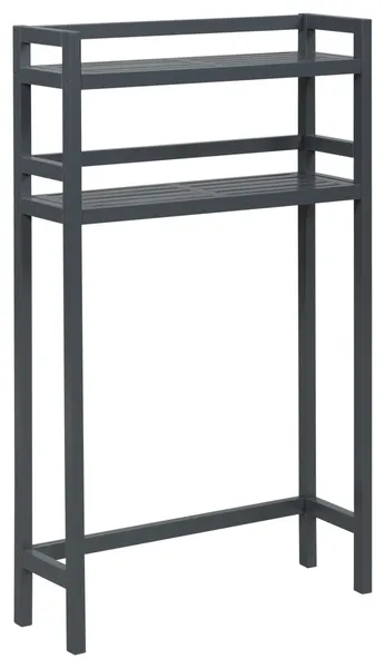 HomeRoots 48" Graphite Finish 2 Tier Solid Wood Over Toilet Organizer
