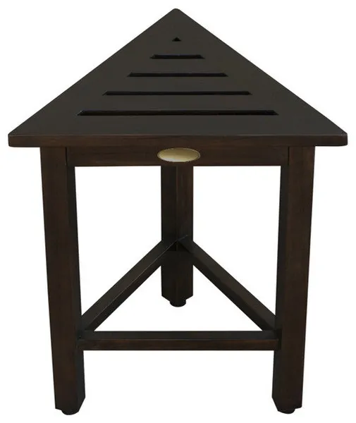 Hotel Dark Teak 18" Triangle Corner Shower Bench or Shelf