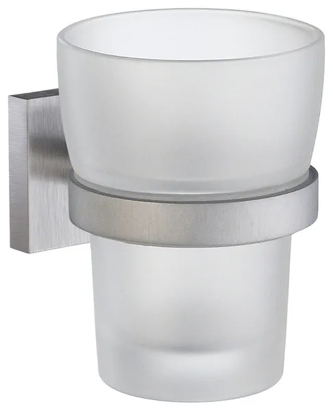 House Holder With Glass Tumbler Brushed Chrome