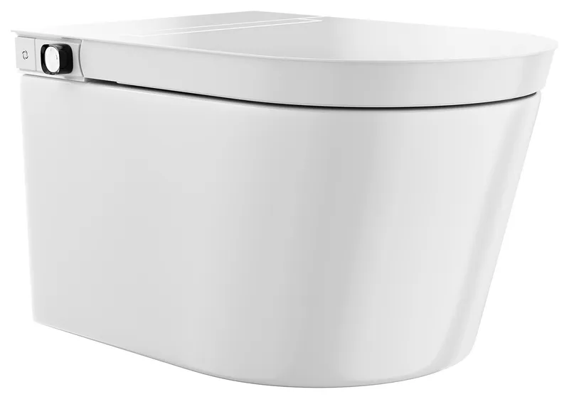 Hugo H Wall-Hung Toilet in Glossy White with Manual Bidet and Supporting Frame