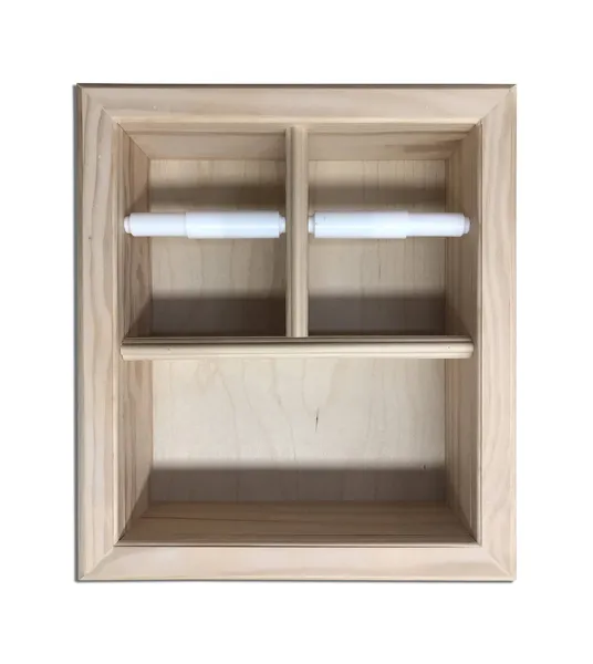 Hyacinth Wood Recessed Double Toilet Paper Holder With Shelf 13.25x15.25, Unfini
