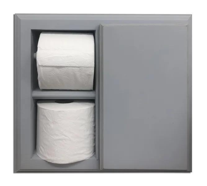Hyacinth Wood Recessed Toilet Paper Holder With Storage 14x12.75, Primed Gray