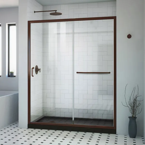 Infinity-Z 36x60x74 3/4 Clear Sliding Shower Door Oil Rubbed Bronze/LD Black