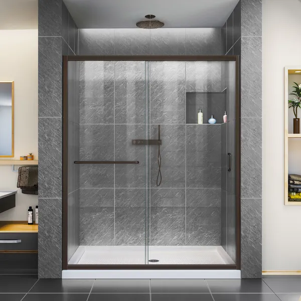Infinity-Z 56-60" Sliding Shower Door, Clear Glass, Oil Rubbed Bronze