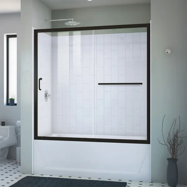 Infinity-Z 56-60x60 Clear Sliding Tub Door Satin Black, Acrylic Backwall Kit