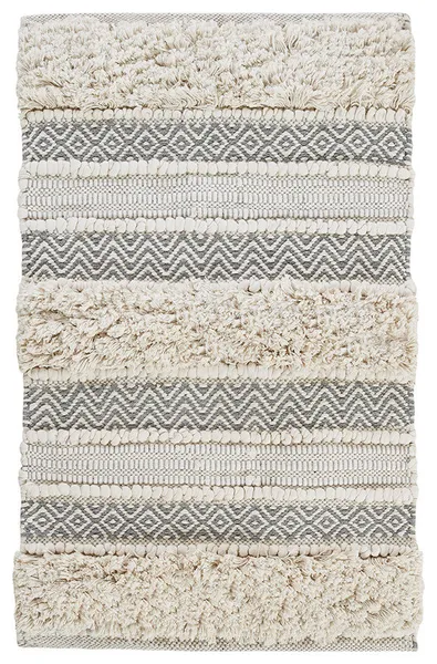 INK+IVY Asher Boho Stripe Handwoven Bath Rug, Ivory/Grey