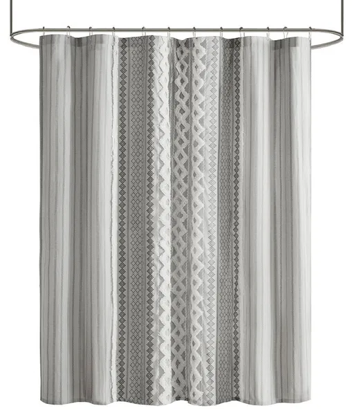 INK+IVY Imani Cotton Printed Shower Curtain With Chenille, Gray