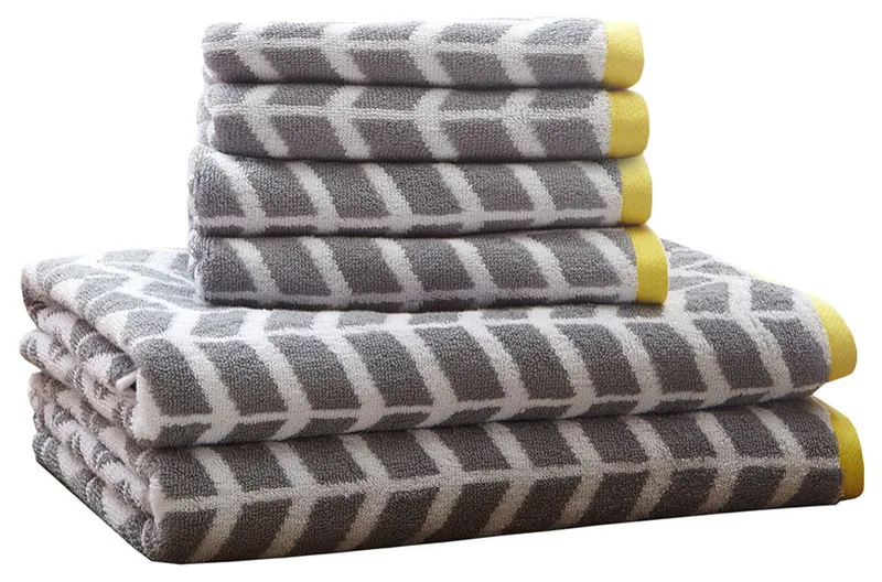 Intelligent Design Nadia Cotton Jacquard Bath Towel 6 Piece Set, Grey