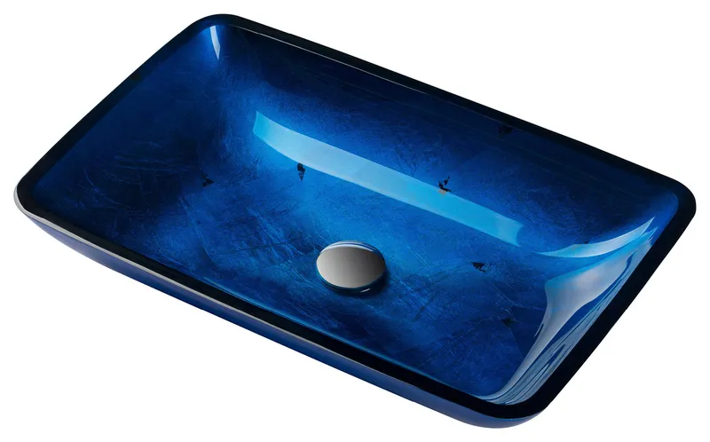 Irruption Blue Rectangle Glass Vessel Bathroom Sink