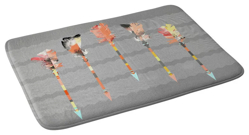 Iveta Abolina Gray Pastel Feathers Memory Foam Bath Mat, 17"x24"