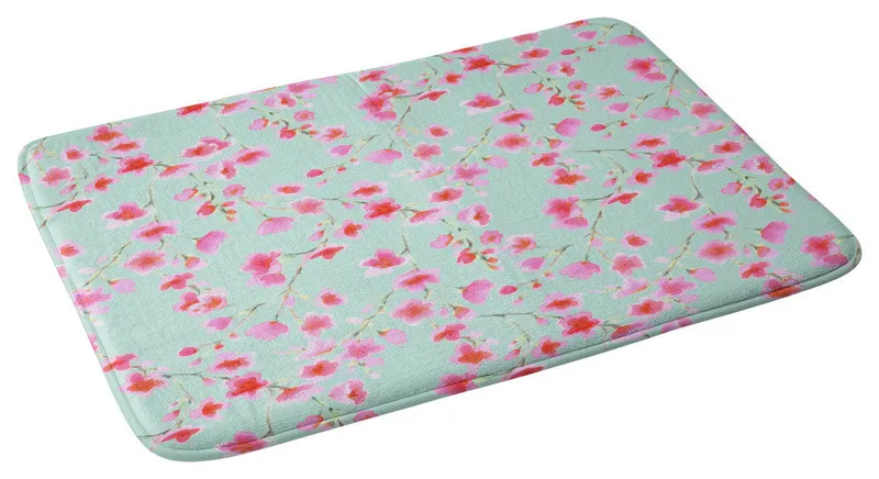 Jacqueline Maldonado Cherry Blossom Mint Memory Foam Bath Mat