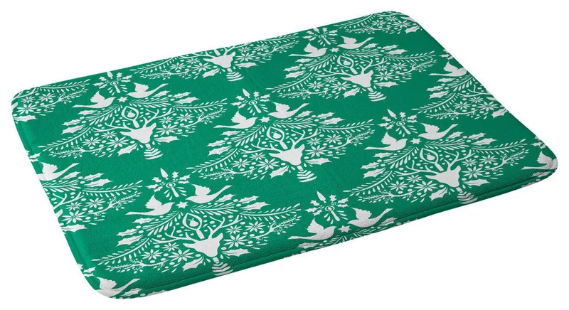Jacqueline Maldonado Christmas Paper Cutting Green Memory Foam Bath Mat