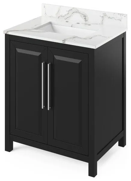 Jeffrey Alexader Cade 30" Black Single Sink Vanity With Quartz Top