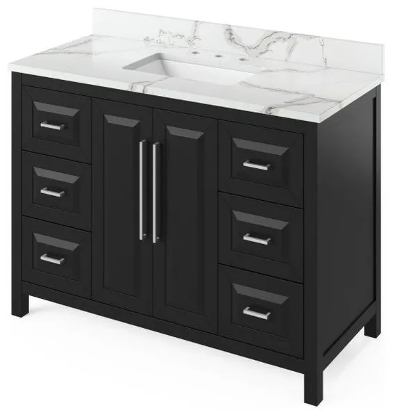 Jeffrey Alexander Cade 48" Black Single Sink Vanity With Quartz Top