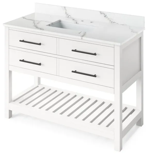 Jeffrey Alexander Wavecrest 48" White Single Sink Vanity With Quartz Top
