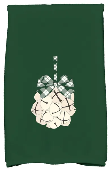 Jingle Bells Decorative Holiday Geometric Print Hand Towel, Dark Green
