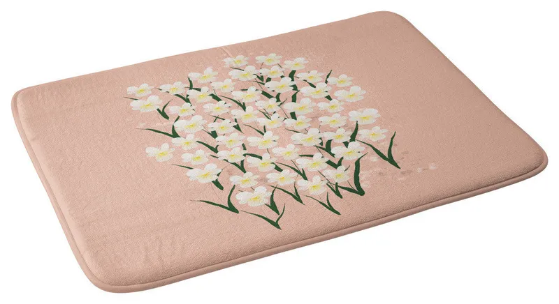 Joy Laforme Pansies in Pink and White Memory Foam Bath Mat, 17"x24"