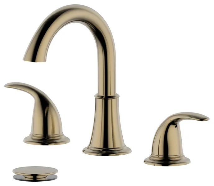 Karmel Double Handle Gold Widespread Faucet, Drain Assembly Without Overflow