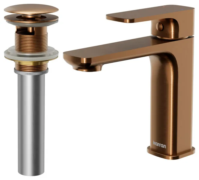 Karran 1-Handle 1-Hole Bathroom Faucet With Pop-up Drain, Brushed Copper