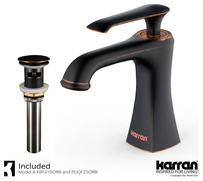 Karran 1-Hole 1-Handle Bathroom Faucet With Pop-Up Drain, Oil Rubbed Bronze