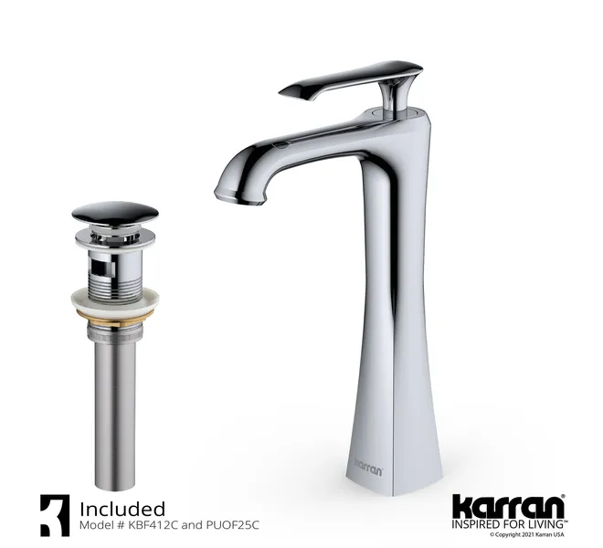 Karran 1-Hole 1-Handle Vessel Faucet With Pop-Up Drain, Chrome