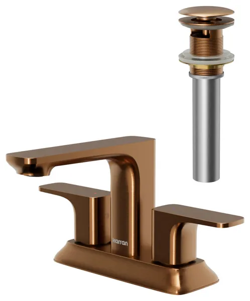 Karran 2-Handle 2-Hole Centerset Faucet With Pop-up Drain, Brushed Copper