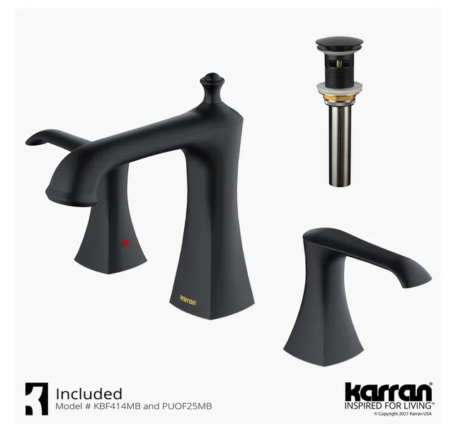 Karran 3-Hole 2-Handle Bathroom Faucet With Pop-Up Drain, Matte Black